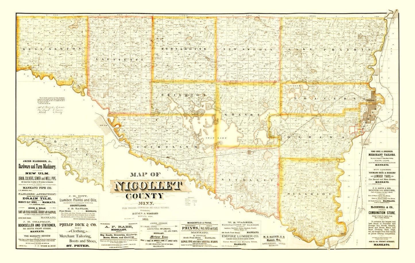 Vintage Map of Nicollet County, Minnesota, 1885