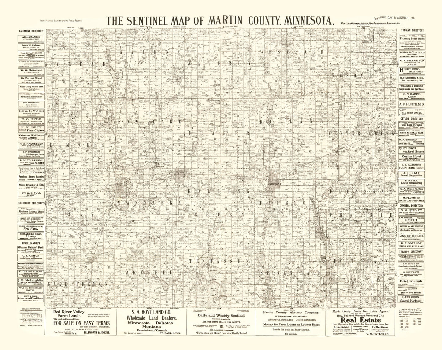 Vintage Map of Martin County, Minnesota, 1901