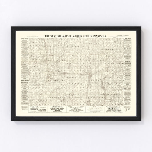 Vintage map of Martin County, Minnesota, 1901