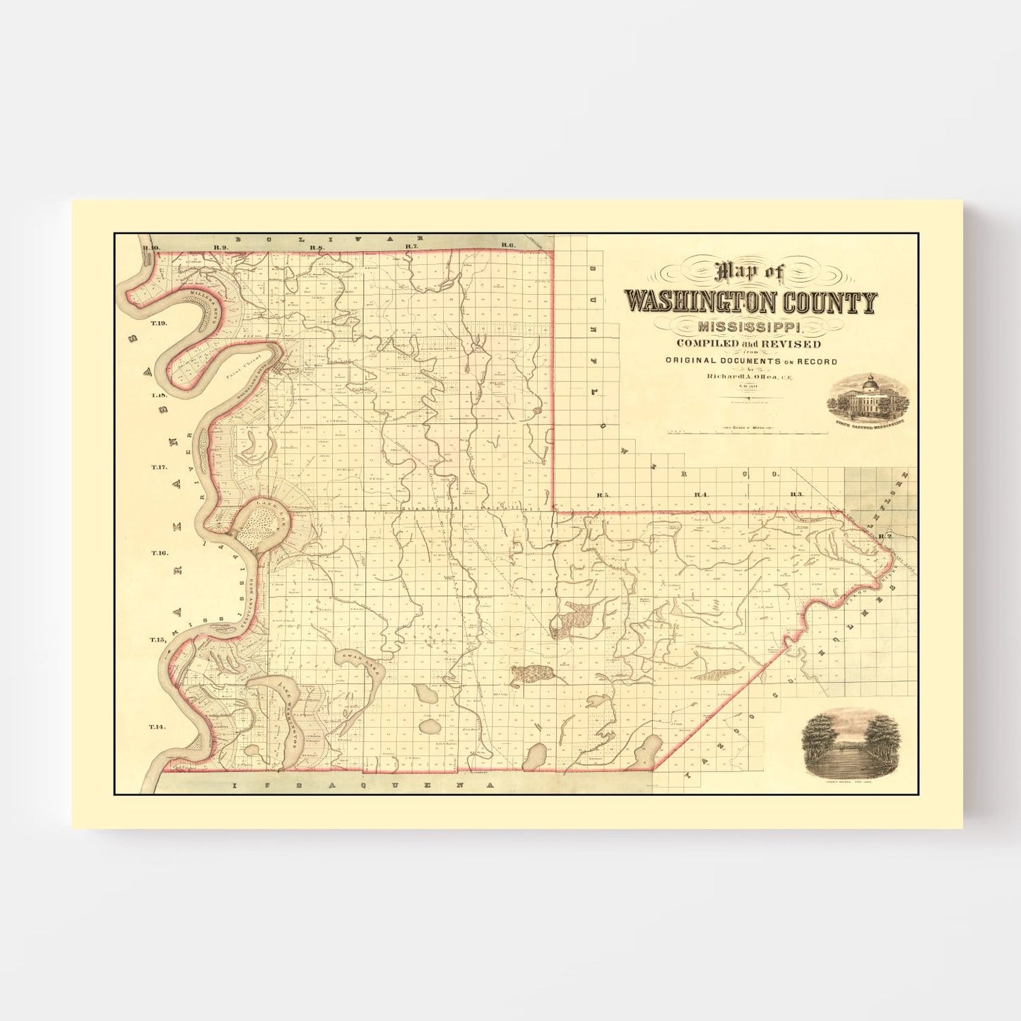 Vintage Map of Washington County, Mississippi 1871 - Edition II