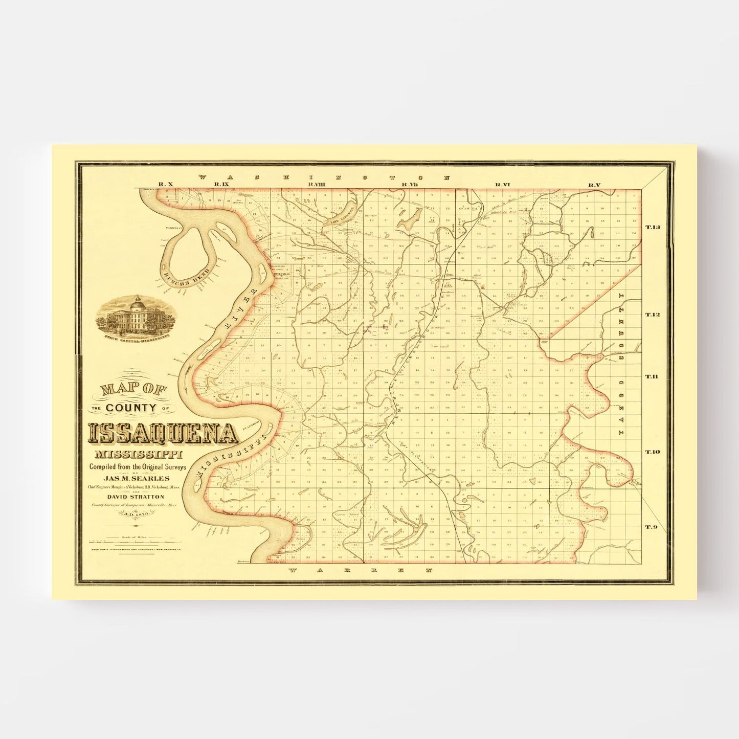 Vintage Map of Issaquena County, Mississippi, 1873