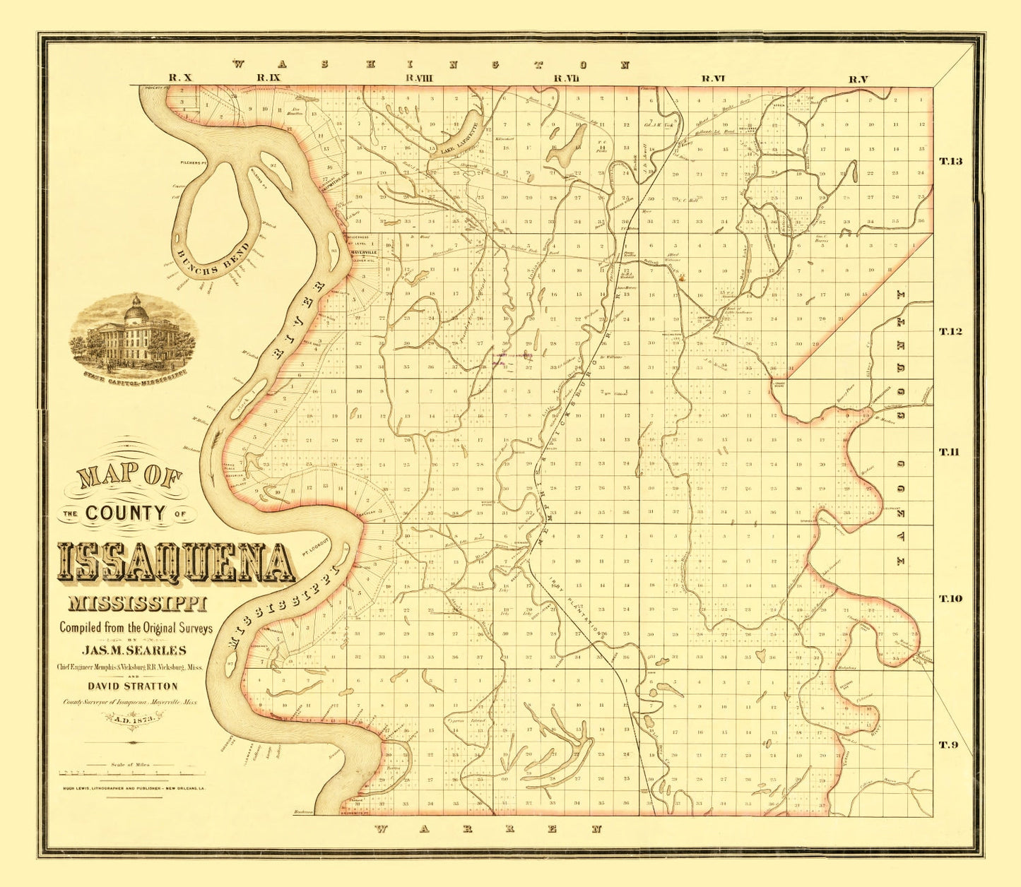 Vintage Map of Issaquena County, Mississippi, 1873