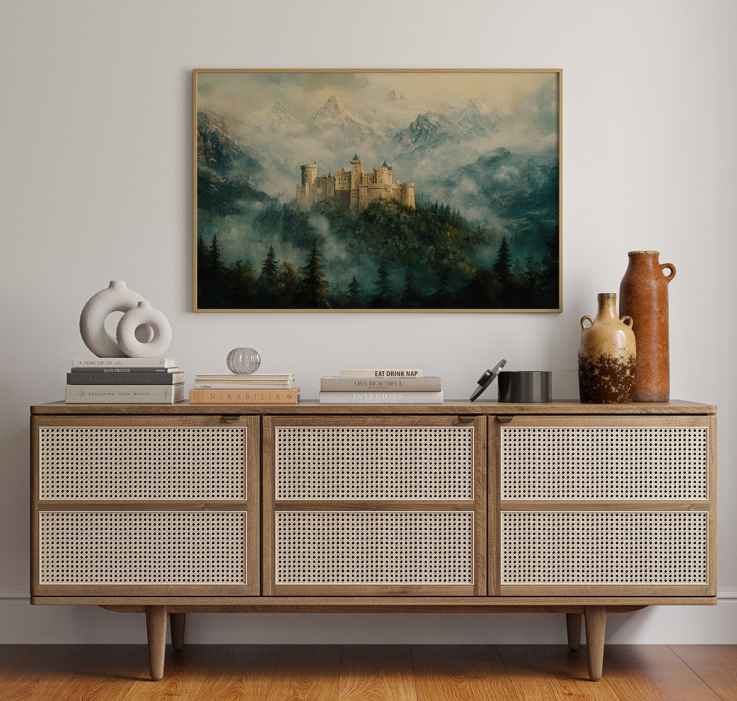 Misty Mountain Castle Fantasy Landscape Wall Art Print
