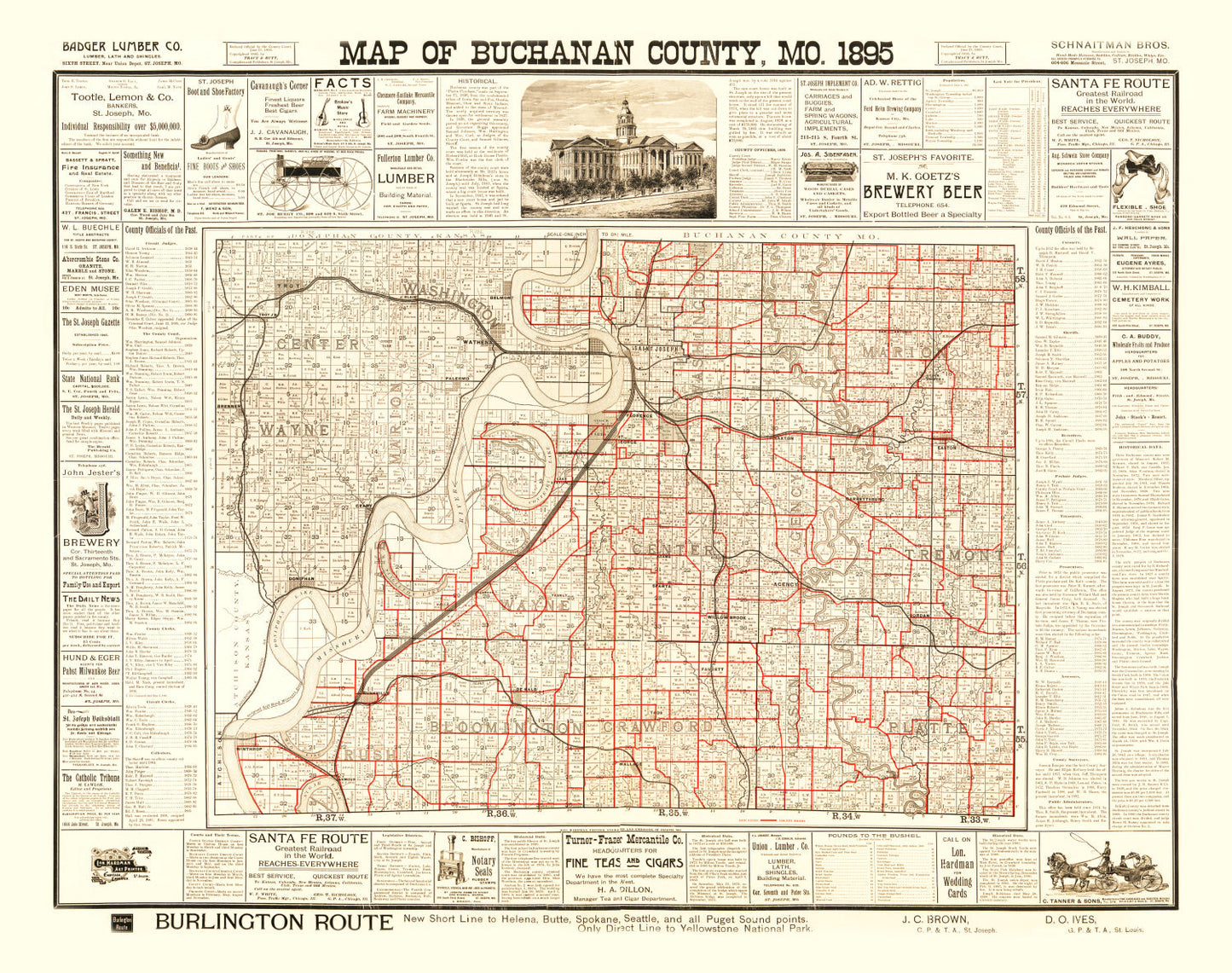 Vintage Map of Buchanan County, Missouri 1895 Wall Art