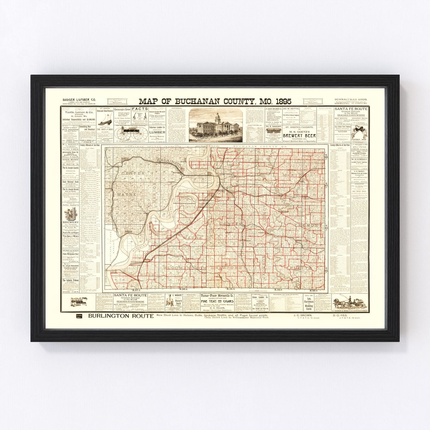 Vintage map of Buchanan County, Missouri, 1895 - digitally restored cartographic print