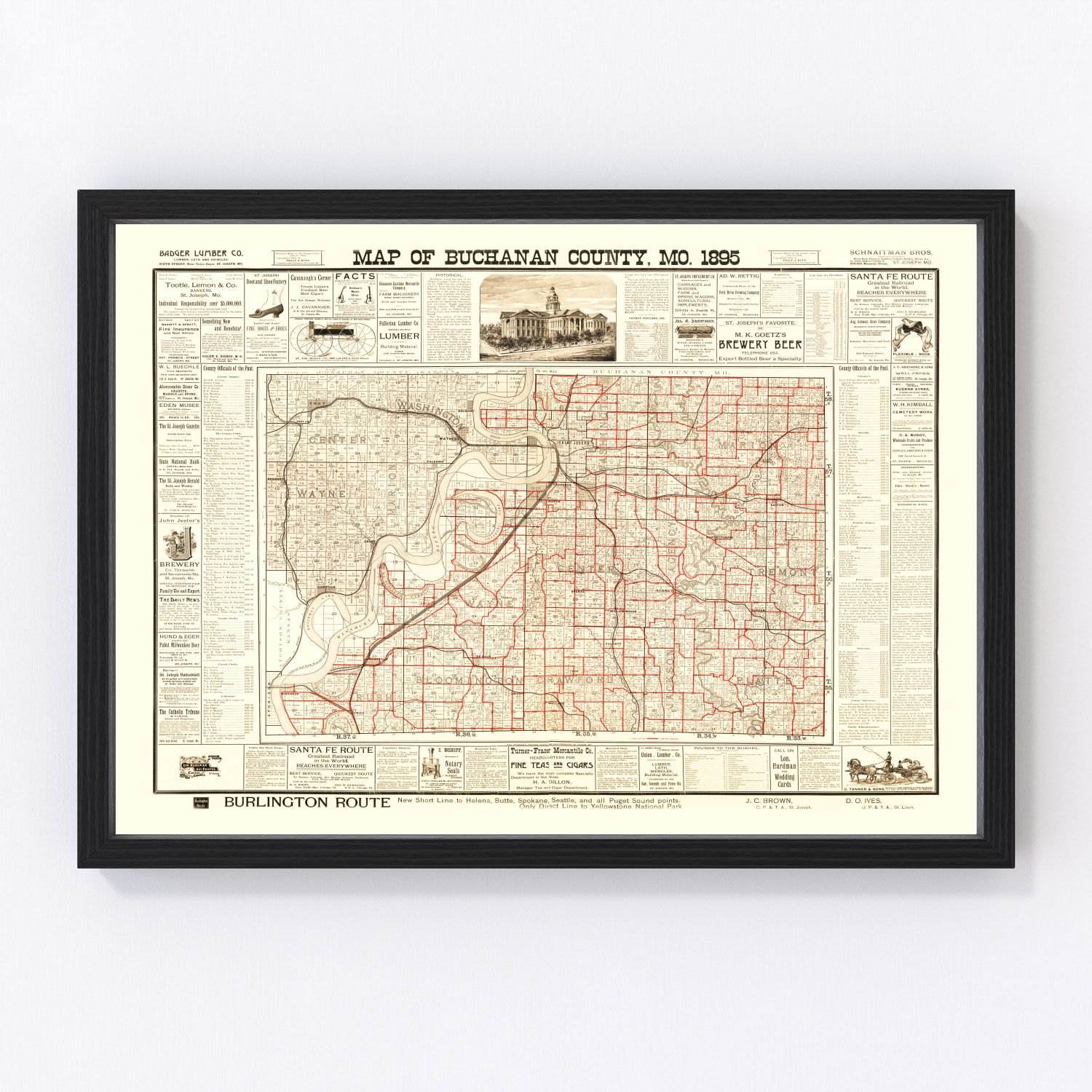 Vintage map of Buchanan County, Missouri, 1895 - digitally restored cartographic print