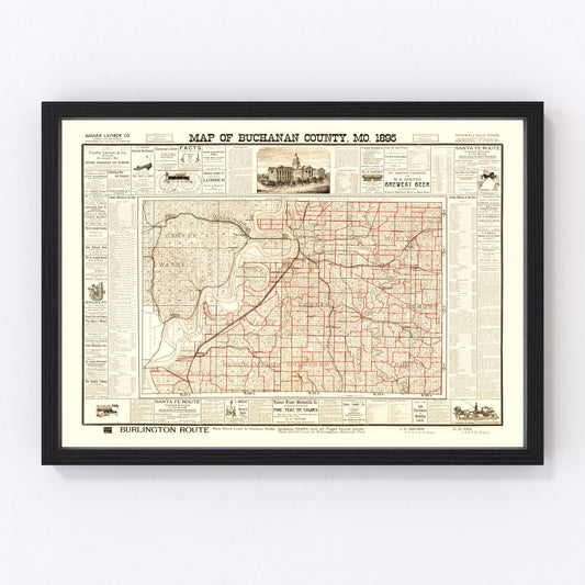 Vintage map of Buchanan County, Missouri, 1895 - digitally restored cartographic print