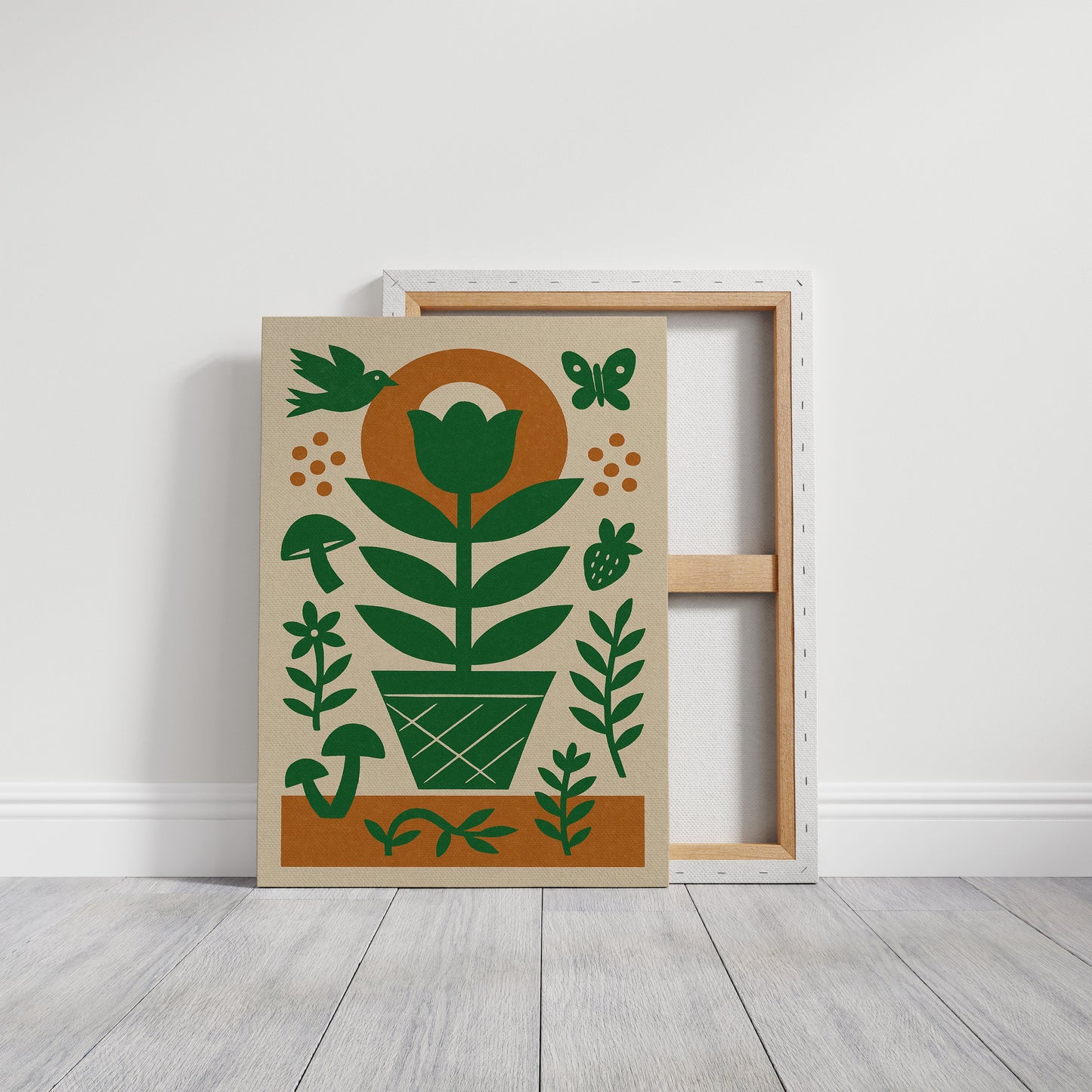 Folk Garden Wall Art - Bird, Butterfly and Tulip Print