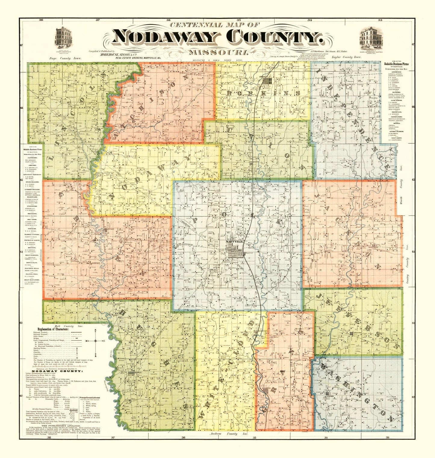 Vintage Map of Nodaway County, Missouri, 1900