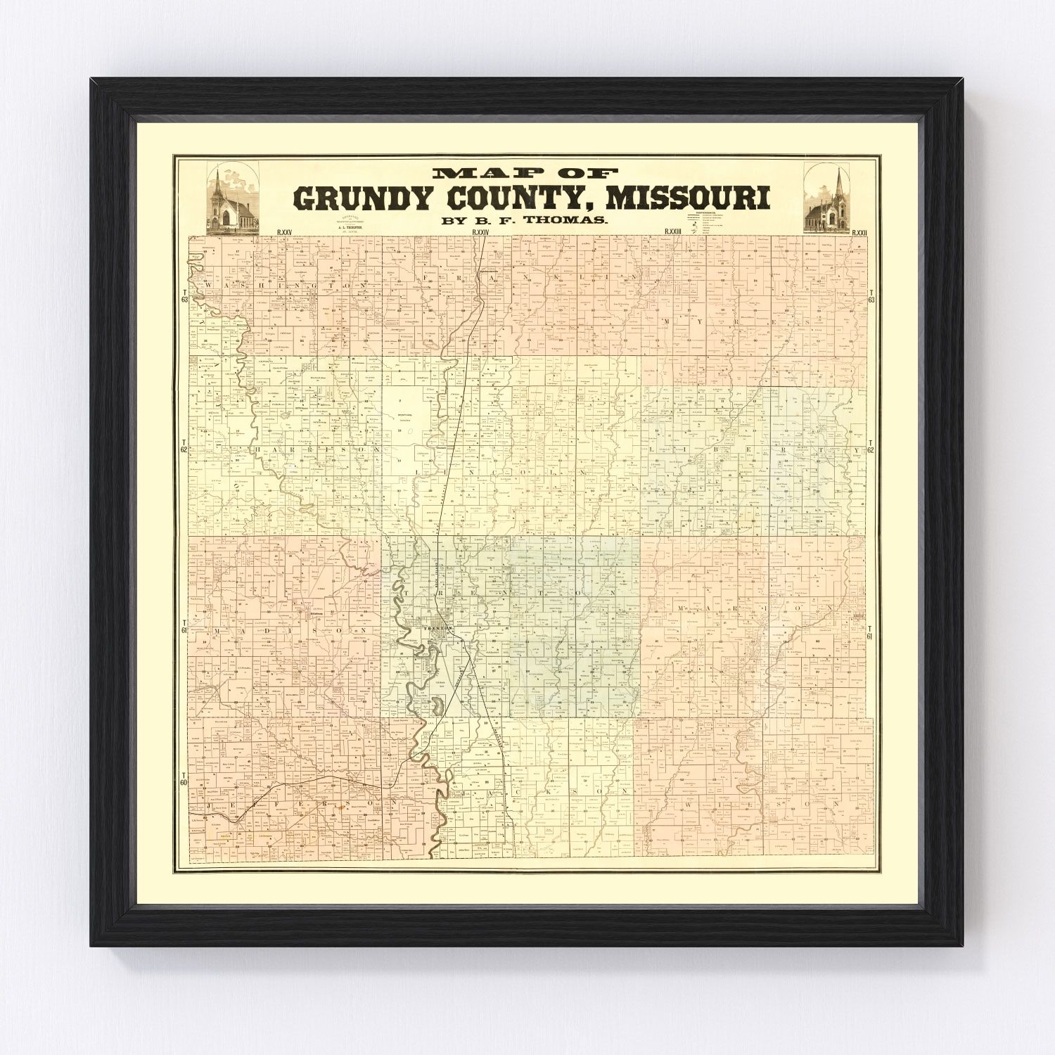 vintage map of Gundy County, Missouri, 1890
