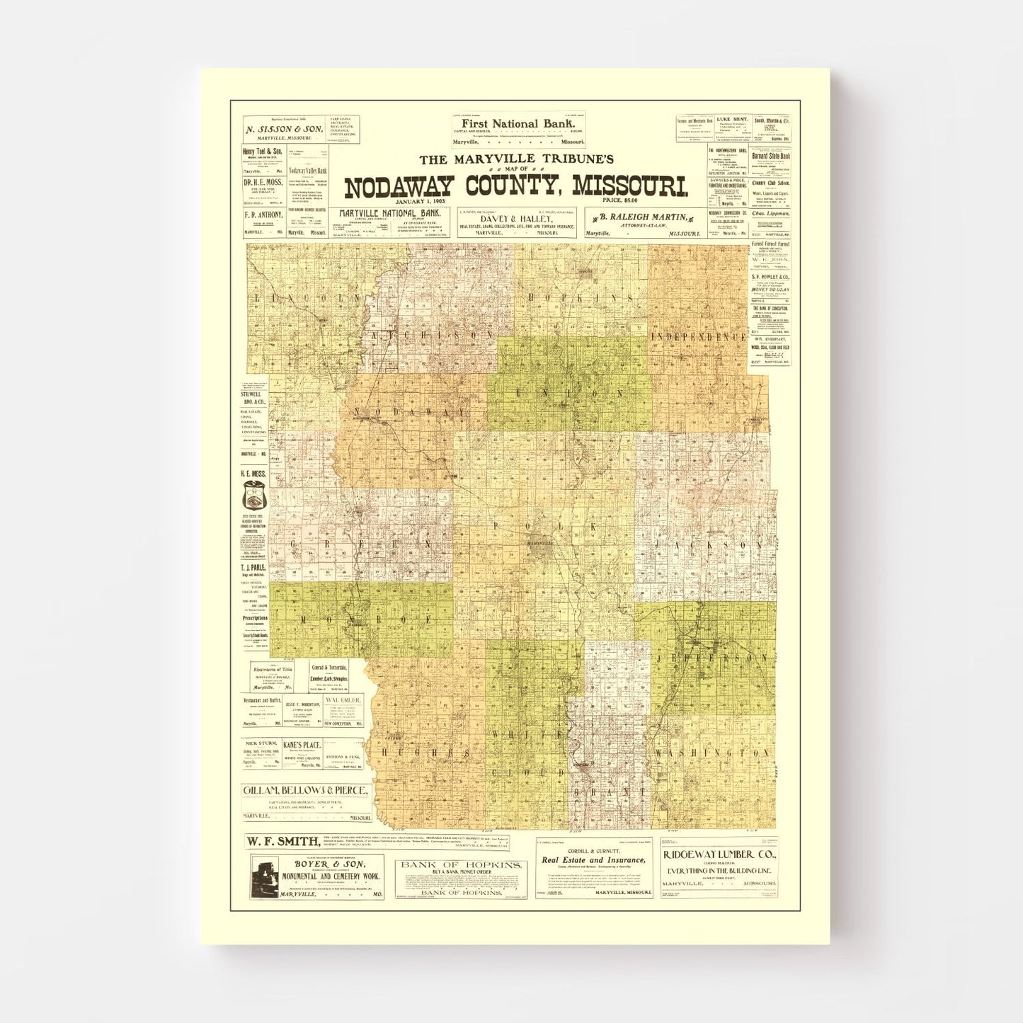 Vintage Map of Nodaway County, Missouri, 1906