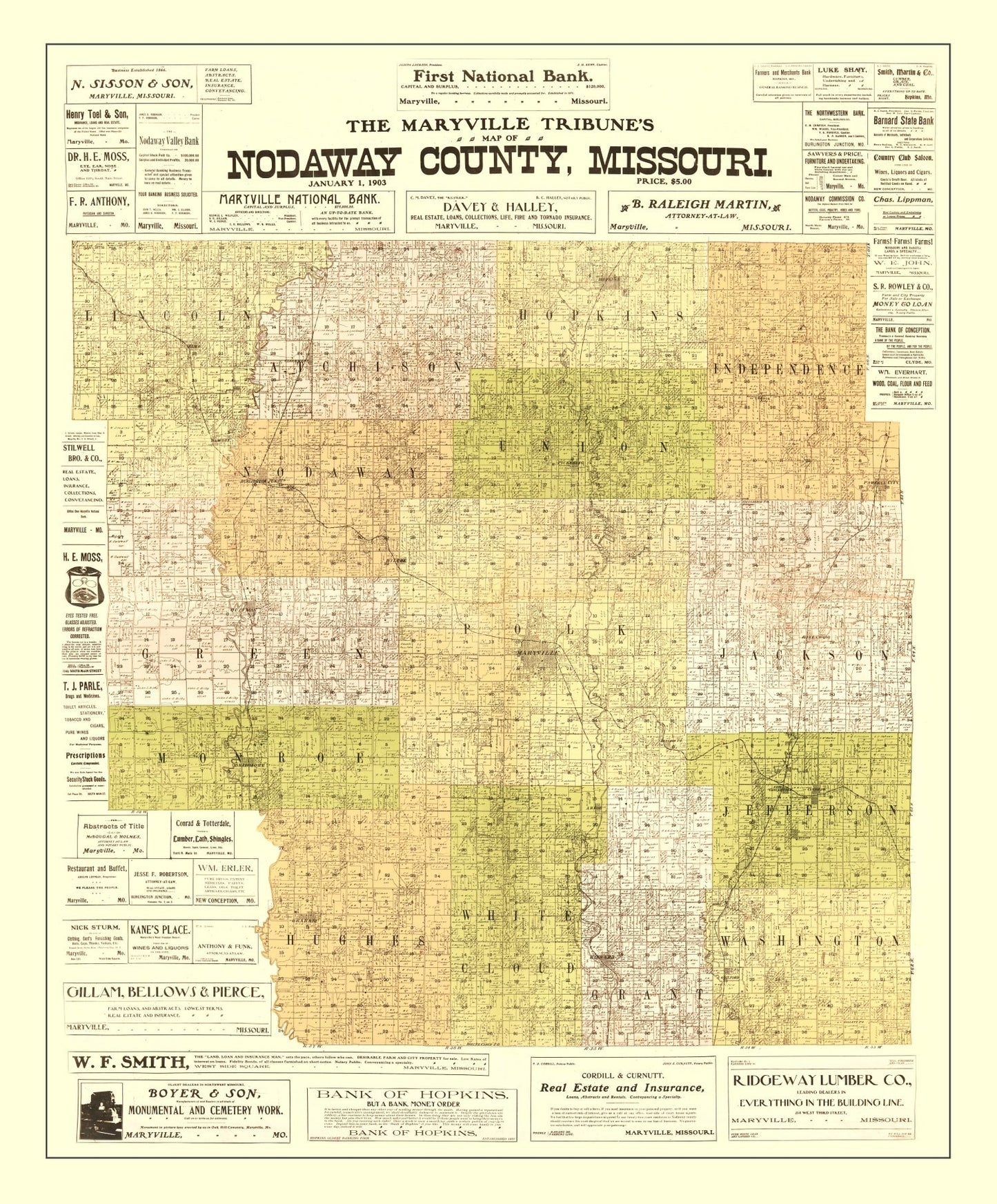 Vintage Map of Nodaway County, Missouri, 1906