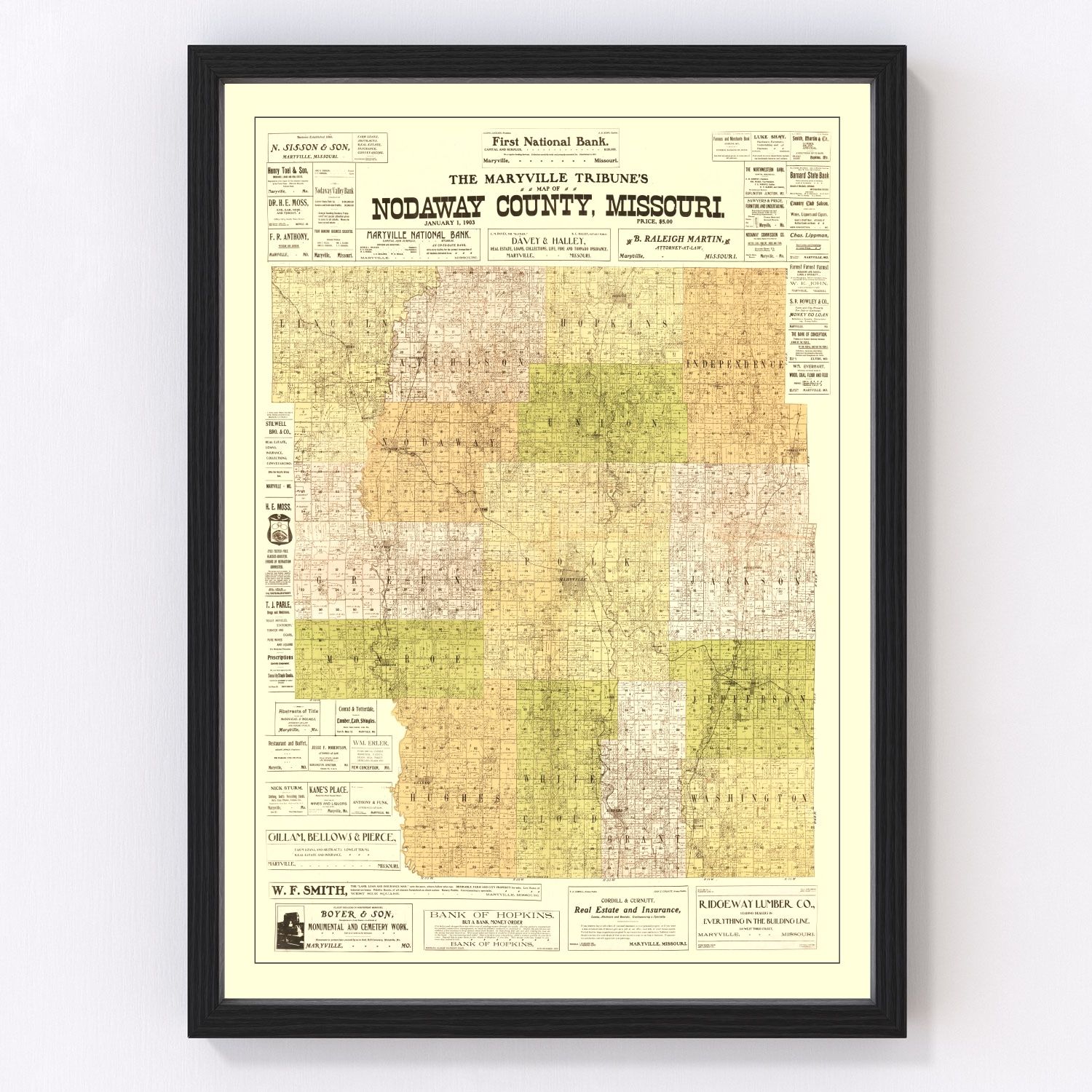 vintage map of Nodaway County, Missouri, 1906