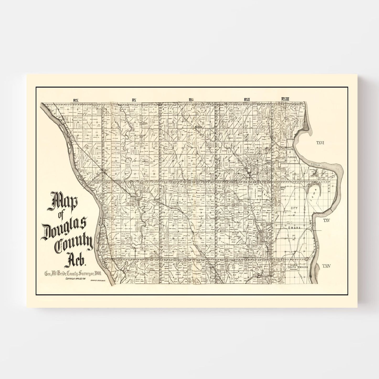 Vintage Map of Douglas County, Nebraska, 1900