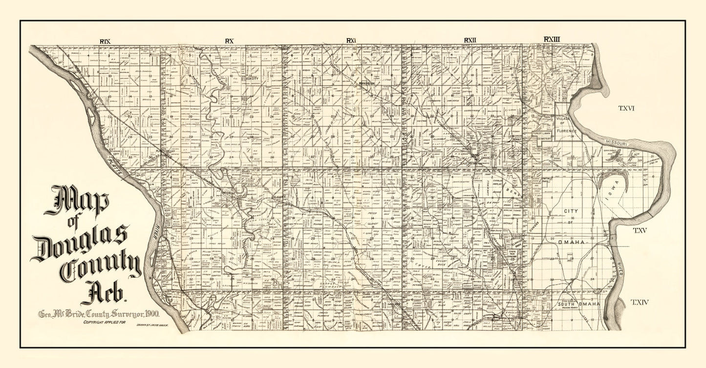Vintage Map of Douglas County, Nebraska, 1900