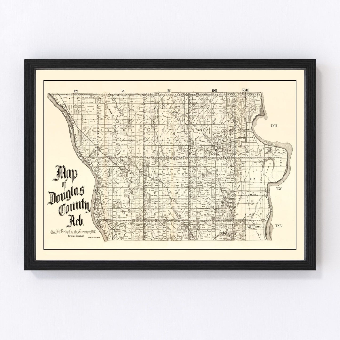 vintage map of Douglas County, Nebraska, 1900