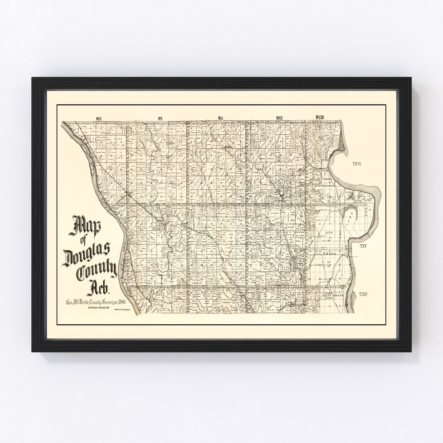 vintage map of Douglas County, Nebraska, 1900