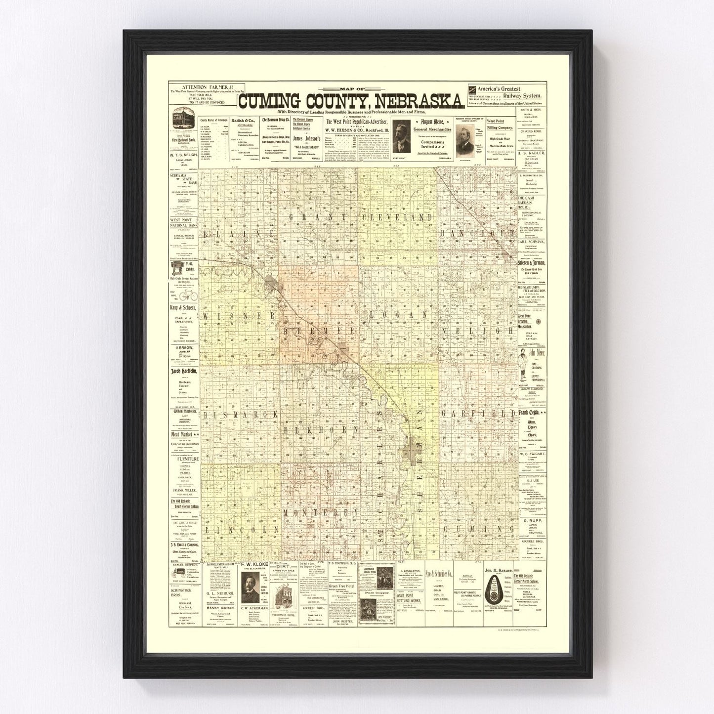 vintage map of Cuming County, Nebraska, 1900