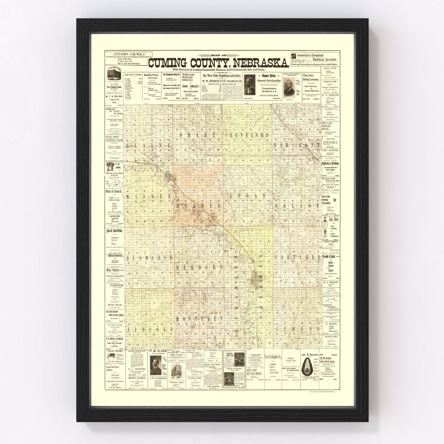 vintage map of Cuming County, Nebraska, 1900