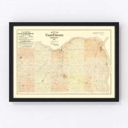 Vintage map of Cass County, Nebraska, 1894, restored vintage wall art print