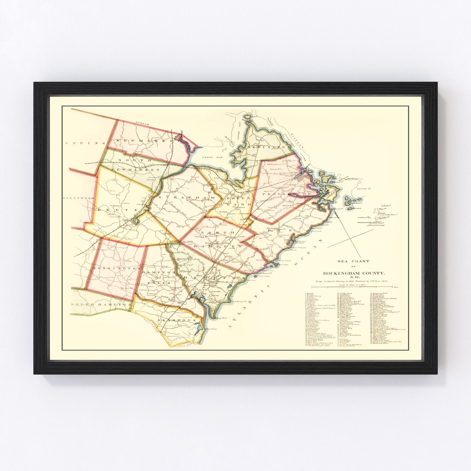 Vintage map of Rockingham County, New Hampshire, 1876