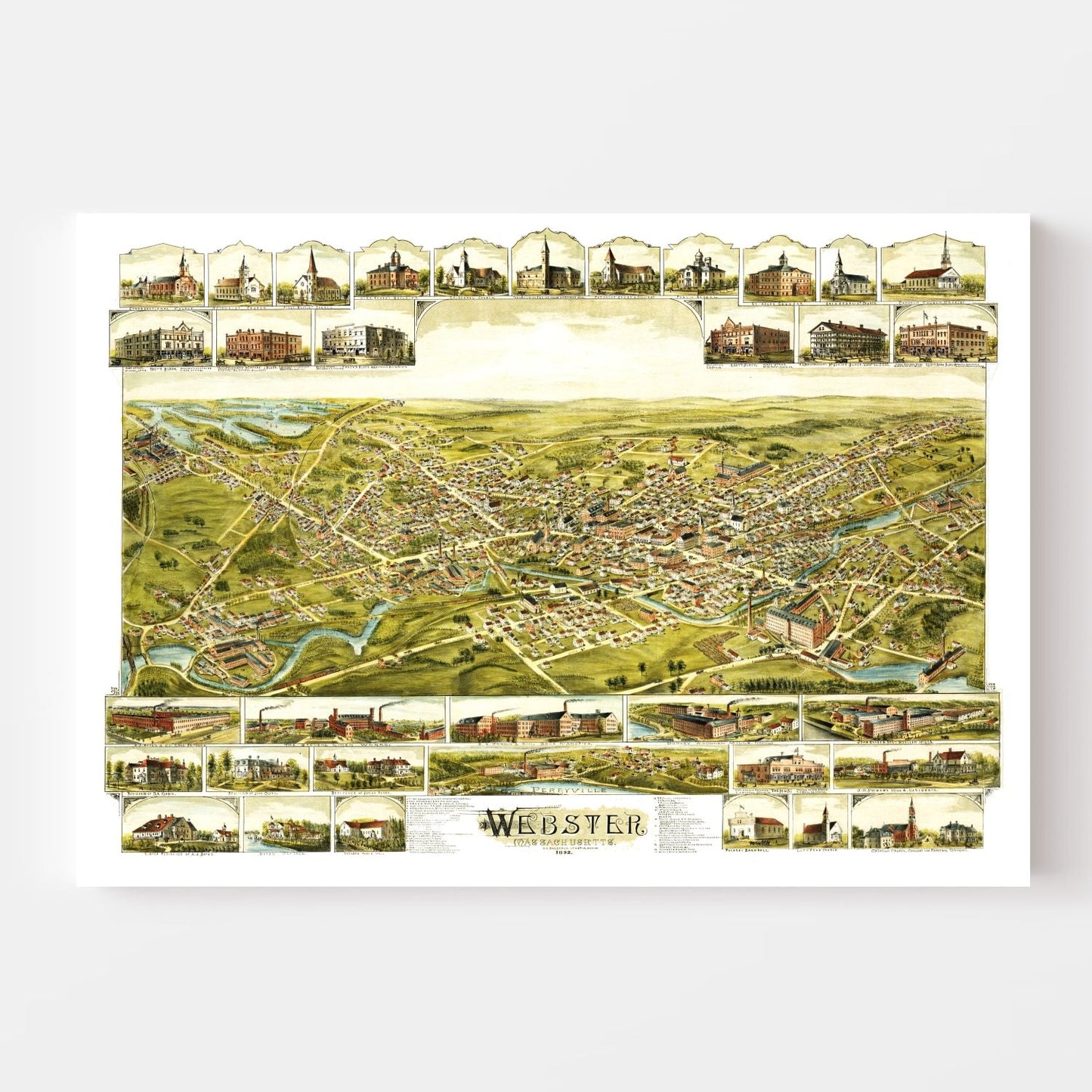 Vintage Map of Webster, Massachusetts 1892 Edition A