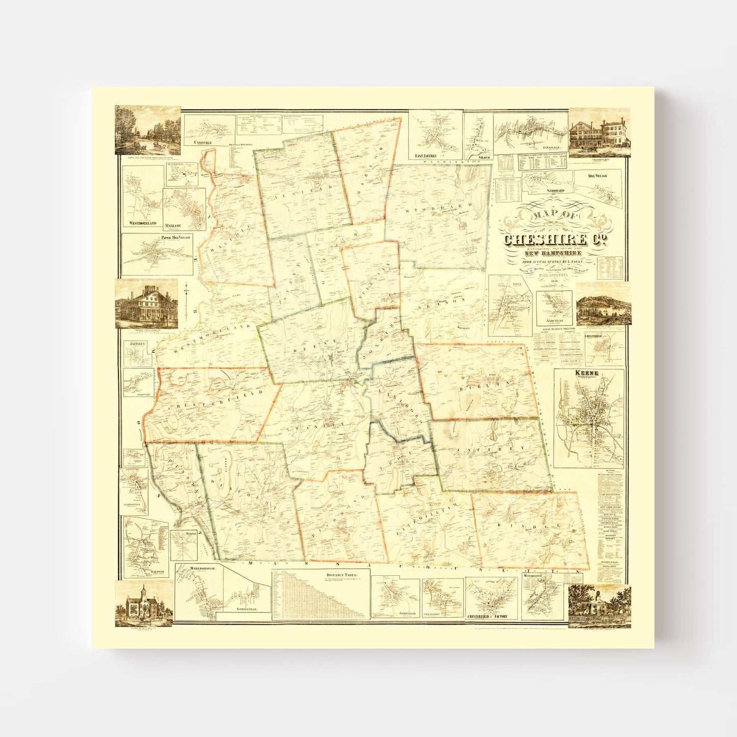 Vintage Map of Cheshire County, New Hampshire, 1858