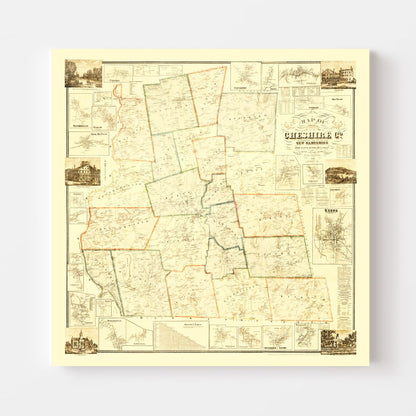 Vintage Map of Cheshire County, New Hampshire, 1858