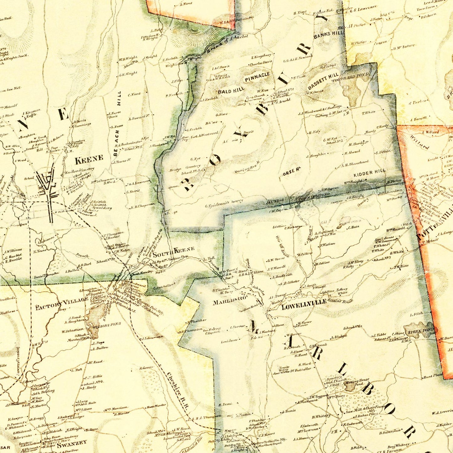Vintage Map of Cheshire County, New Hampshire, 1858