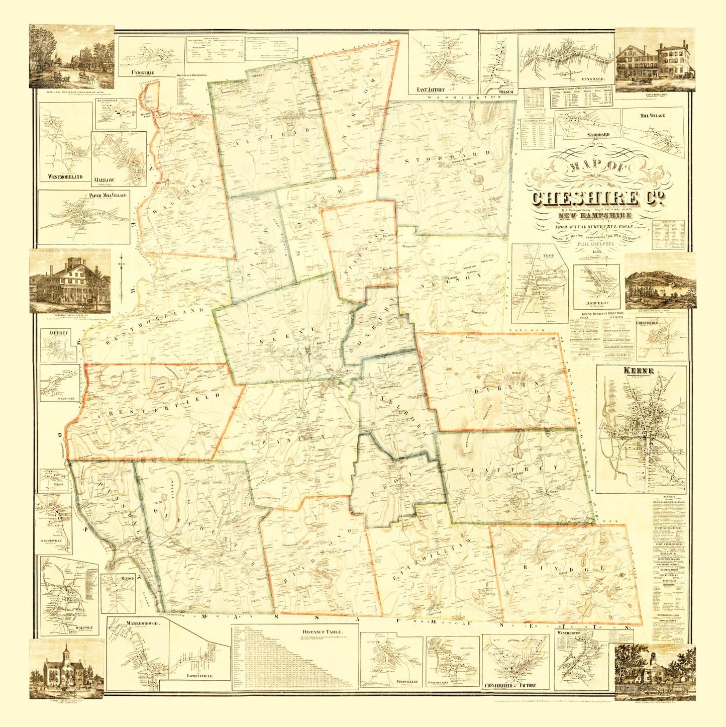 Vintage Map of Cheshire County, New Hampshire, 1858