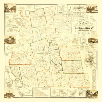 Vintage Map of Cheshire County, New Hampshire, 1858