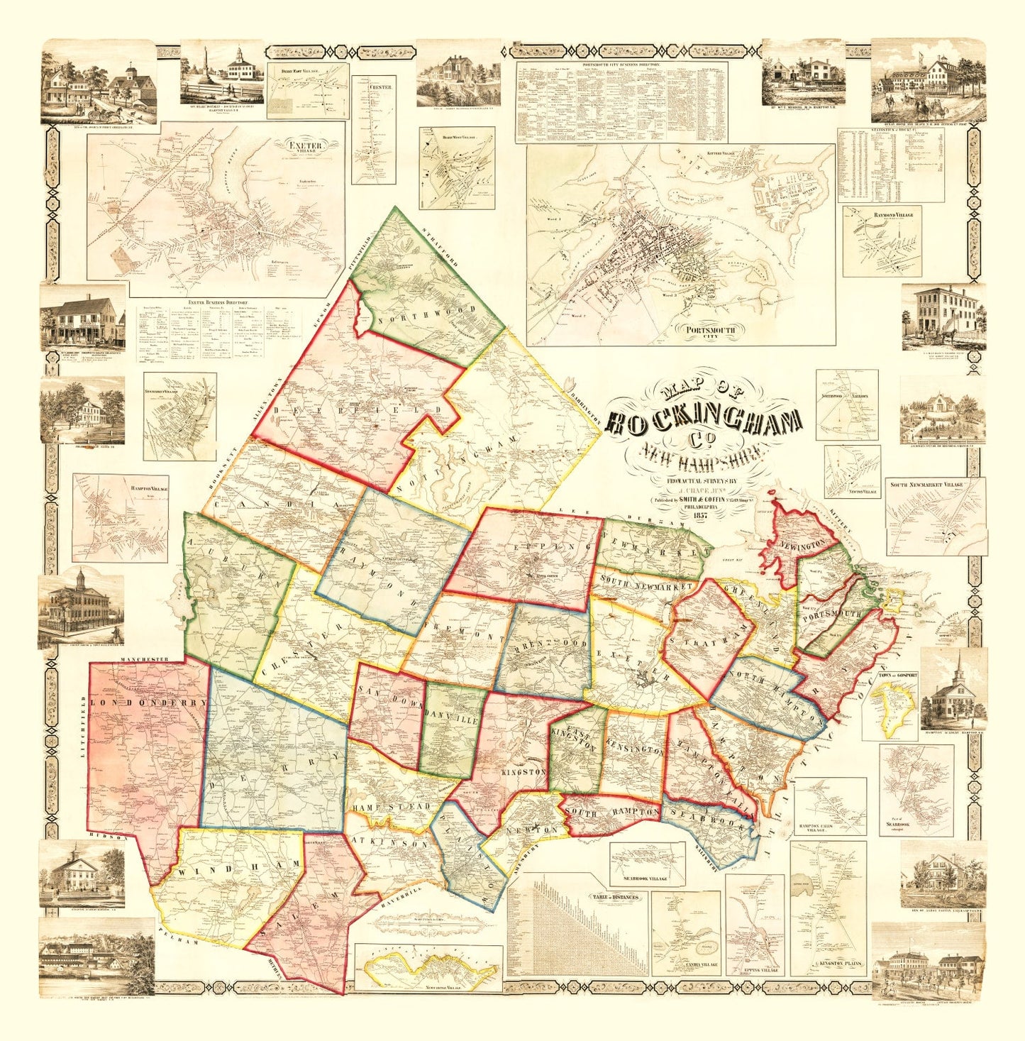 Vintage Map of Rockingham County, New Hampshire, 1857
