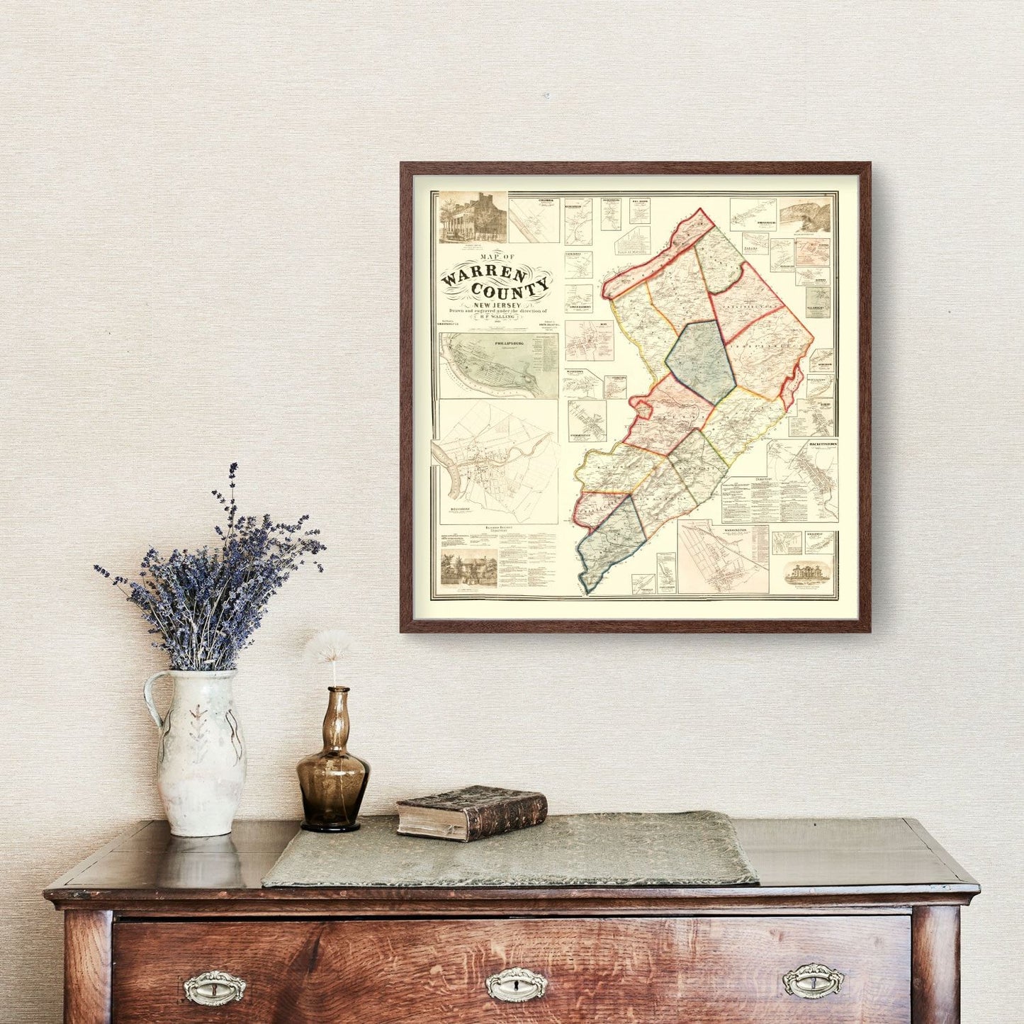 Vintage Map of Warren County, New Jersey, 1860