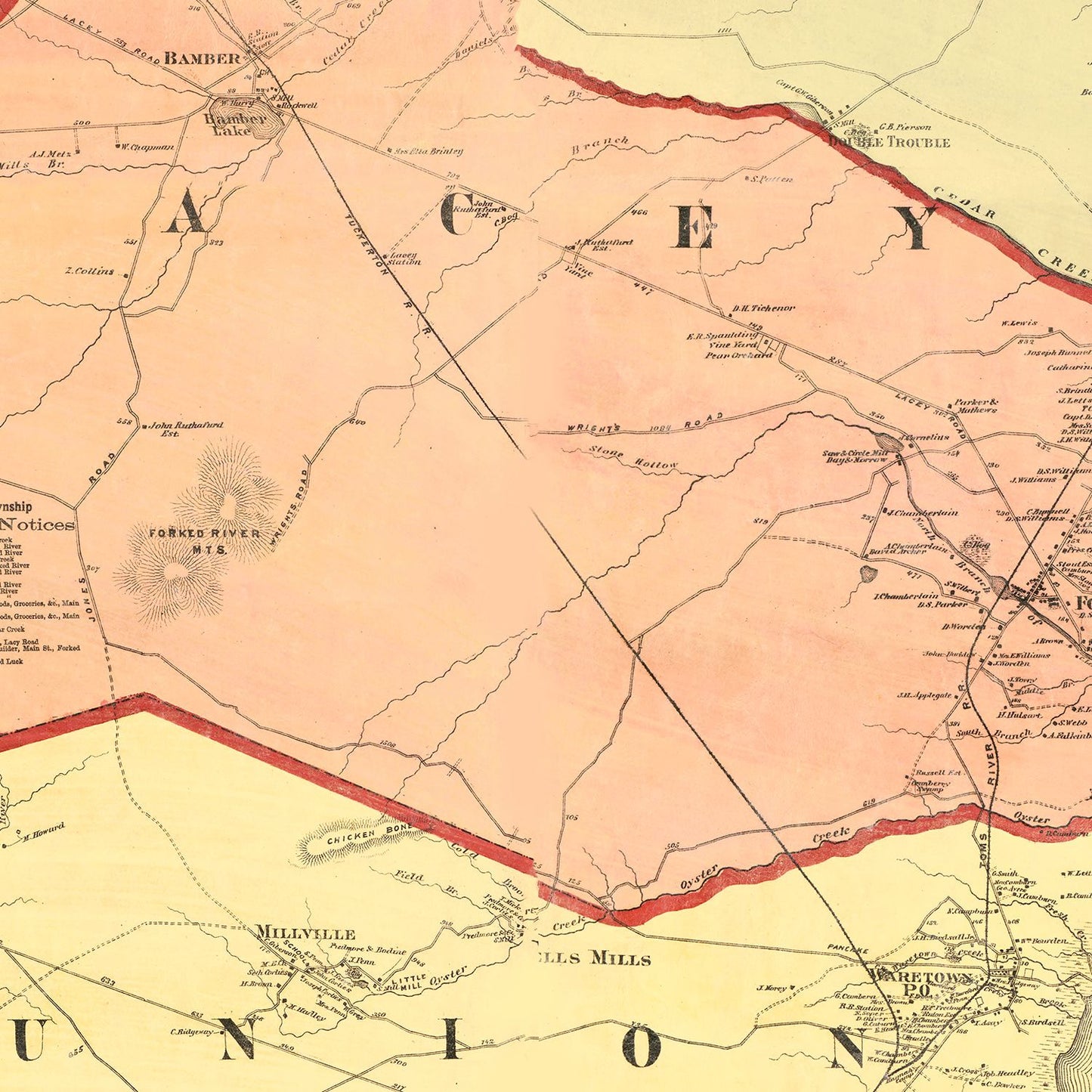 Vintage Map of Ocean County, New Jersey, 1872