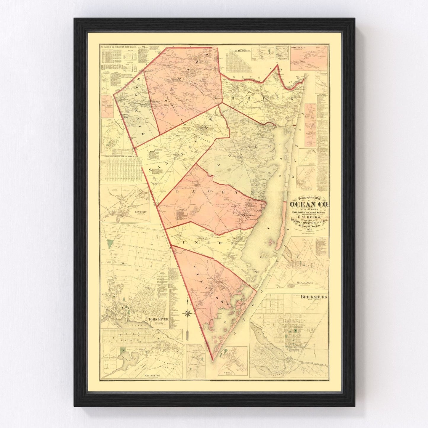 Vintage map of Ocean County, New Jersey, 1872