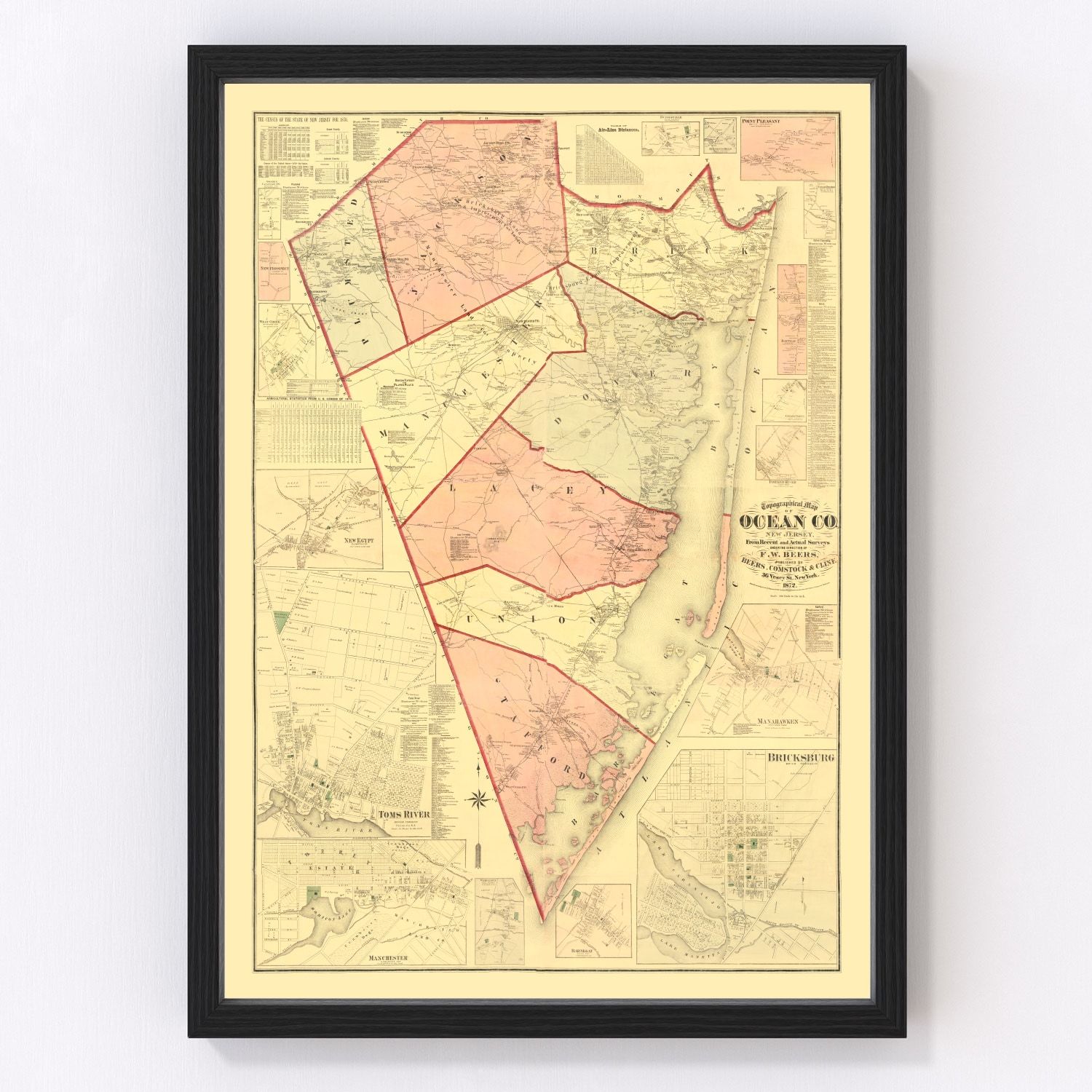 Vintage map of Ocean County, New Jersey, 1872