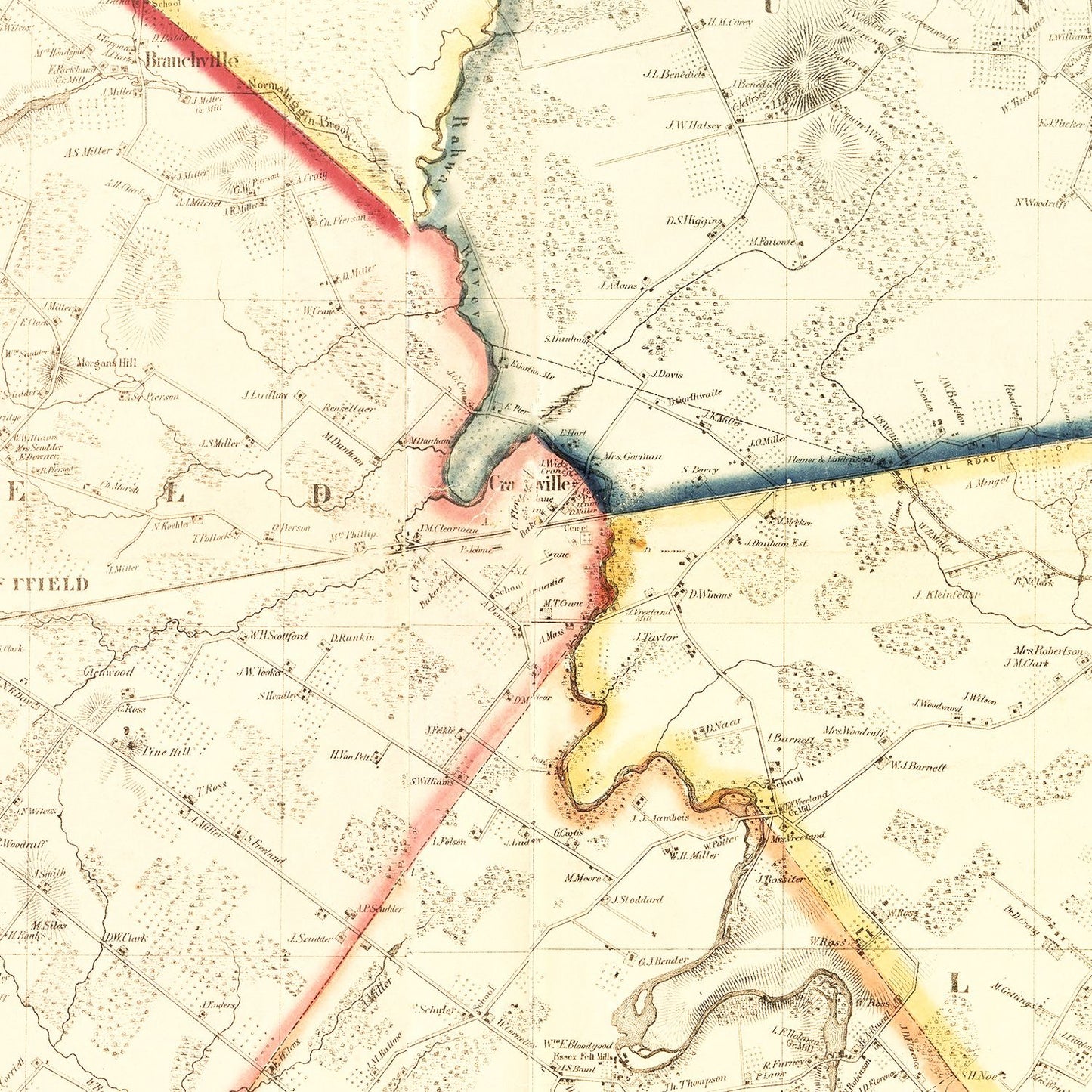 Vintage Map of Union County, New Jersey, 1862