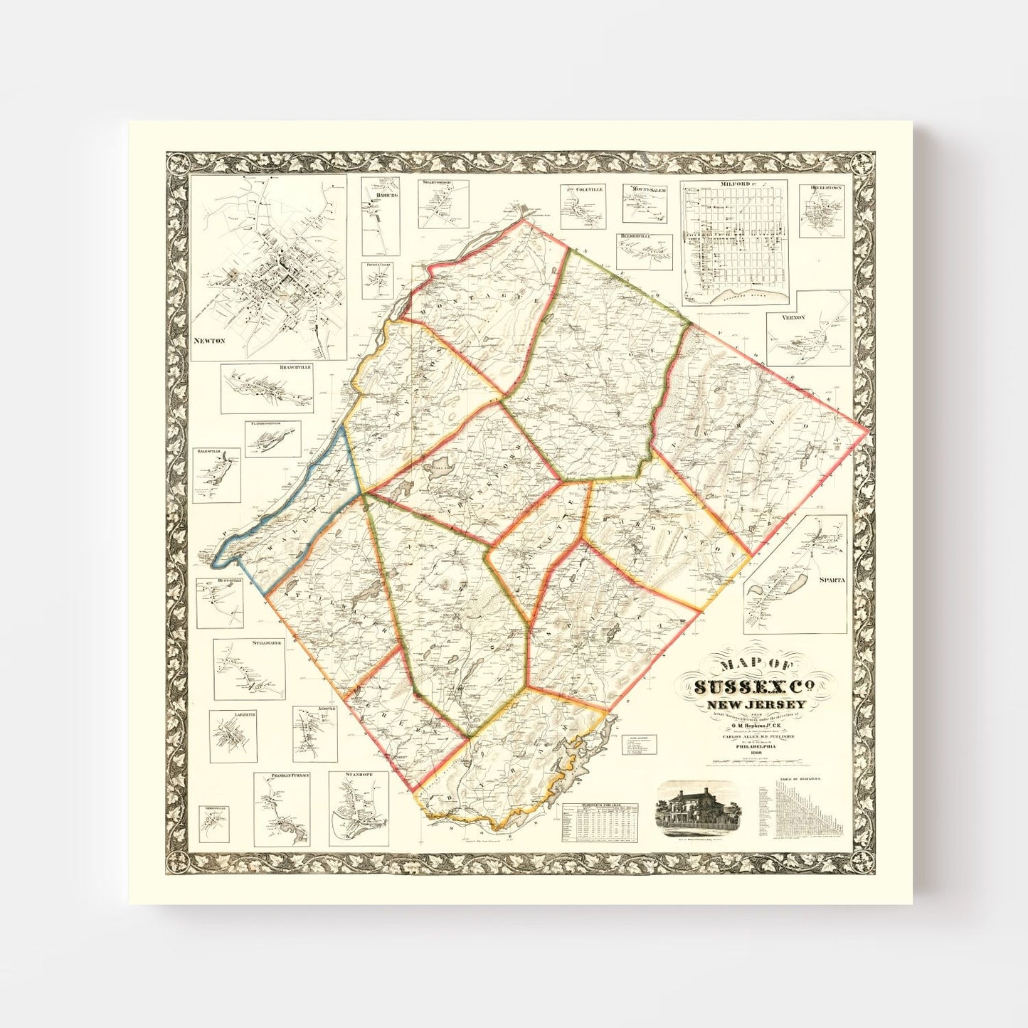 Vintage Map of Sussex County, New Jersey, 1860