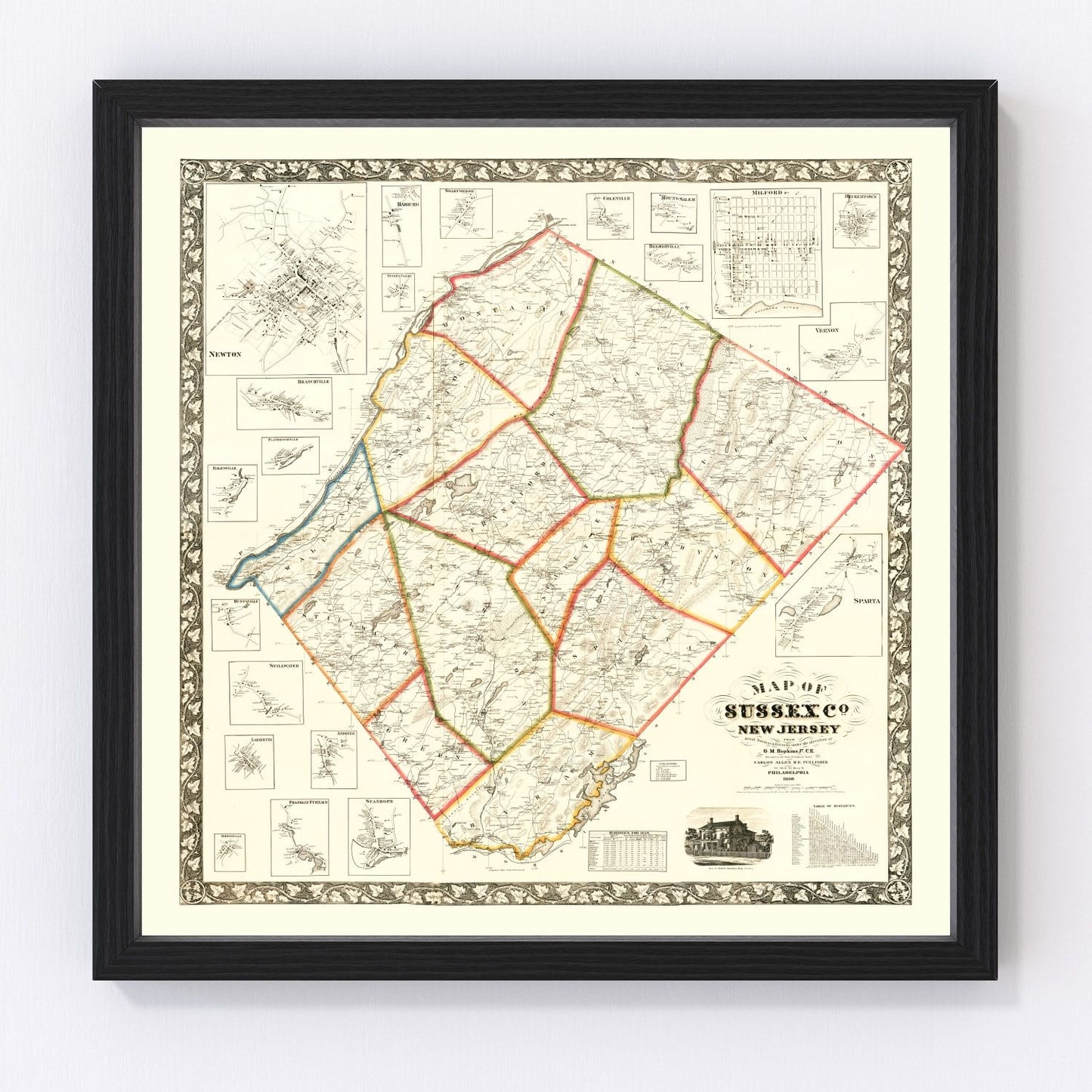 Vintage map of Sussex County, New Jersey, 1860