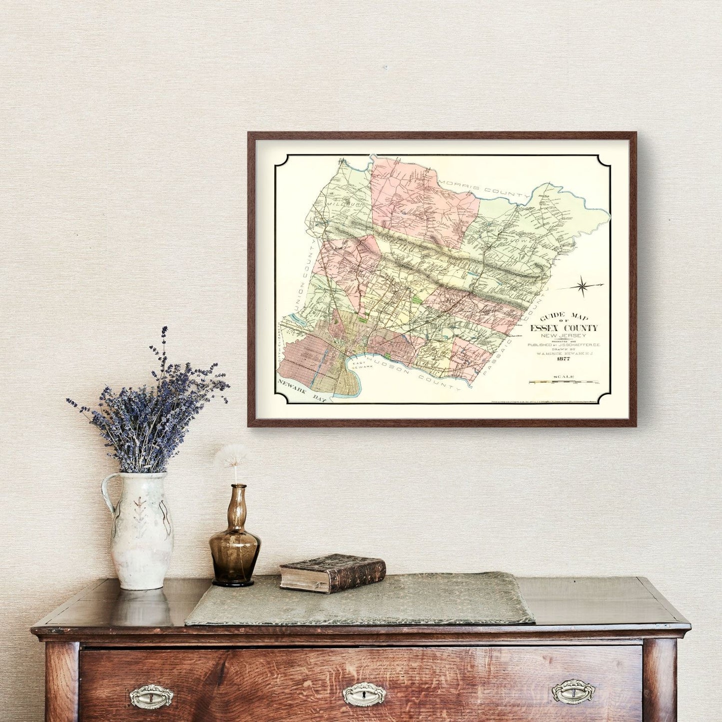 Vintage Map of Essex County, New Jersey, 1877