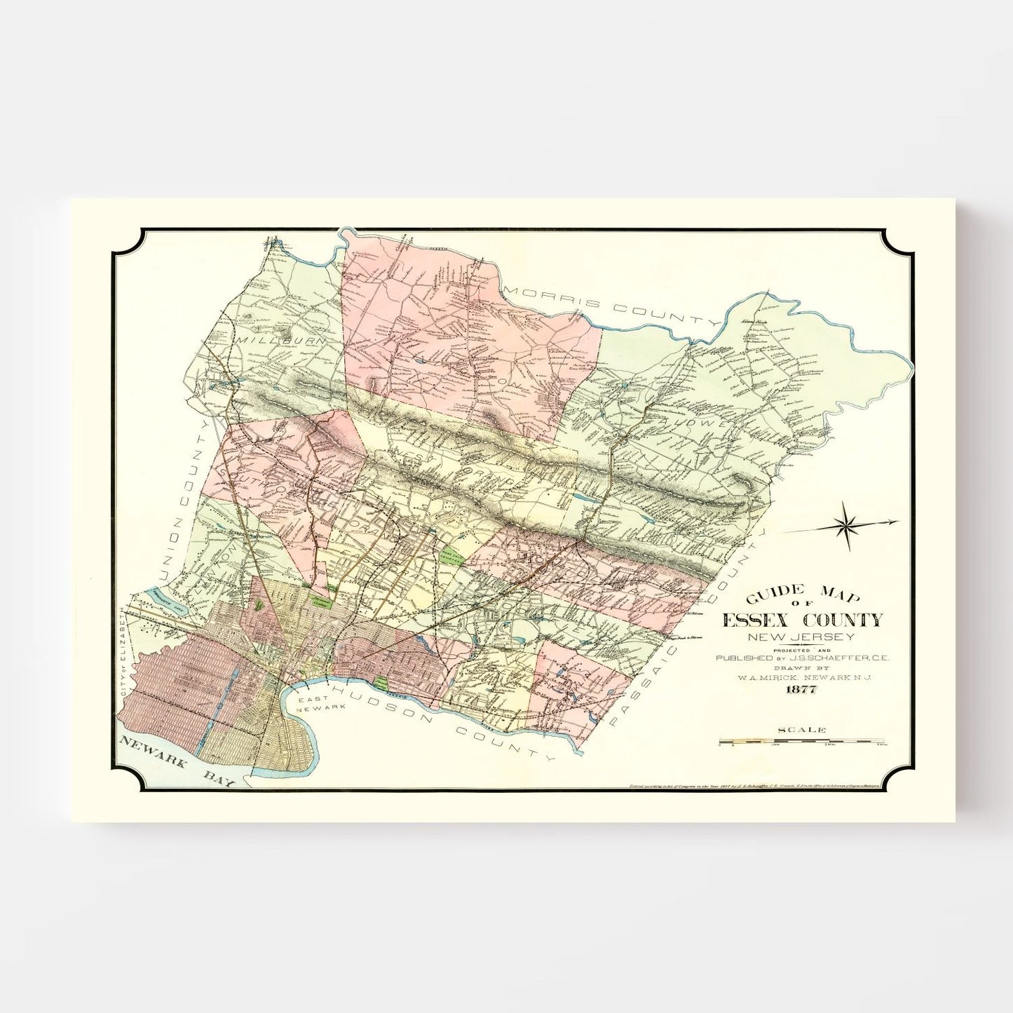 Vintage Map of Essex County, New Jersey, 1877