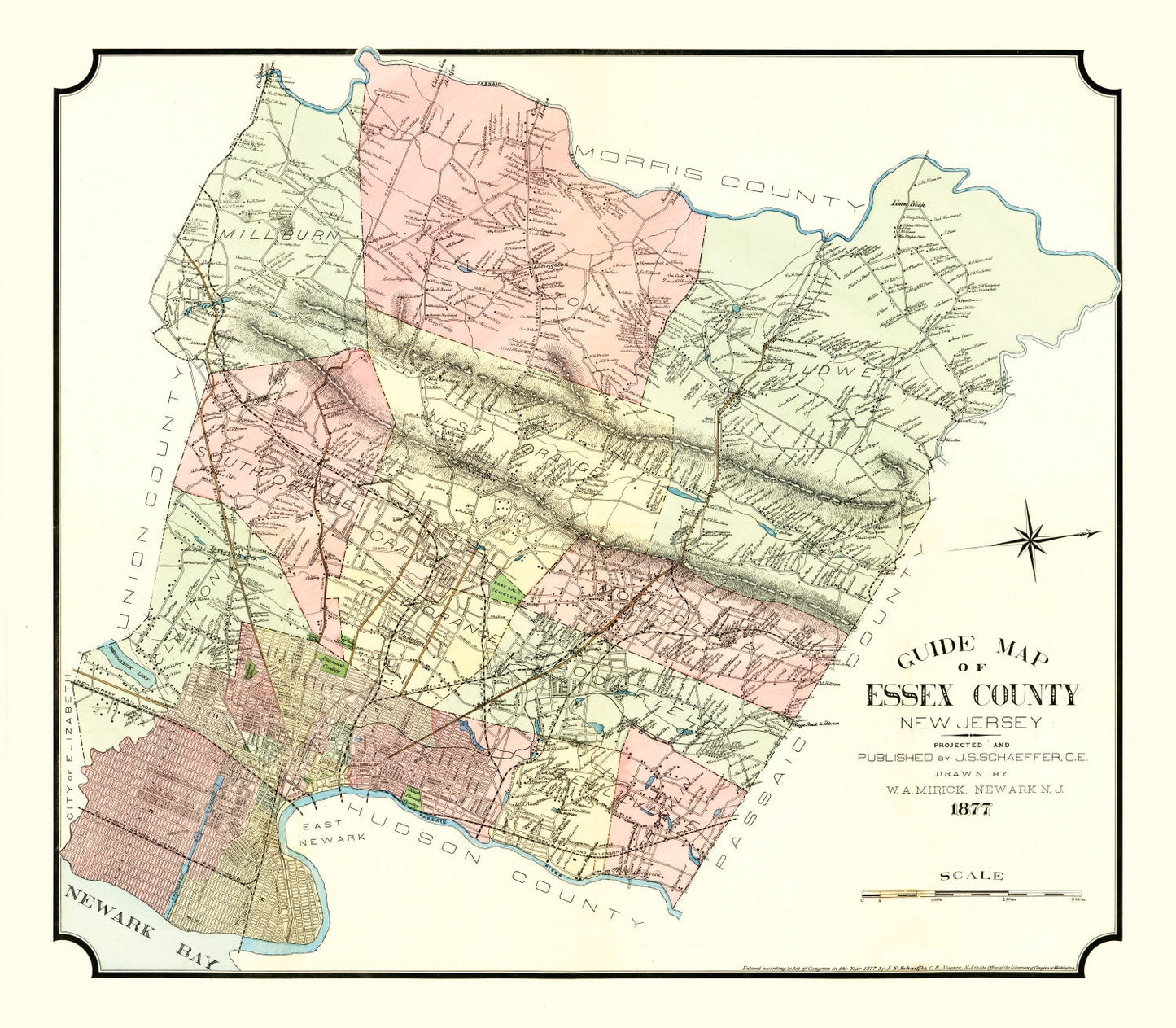 Vintage Map of Essex County, New Jersey, 1877