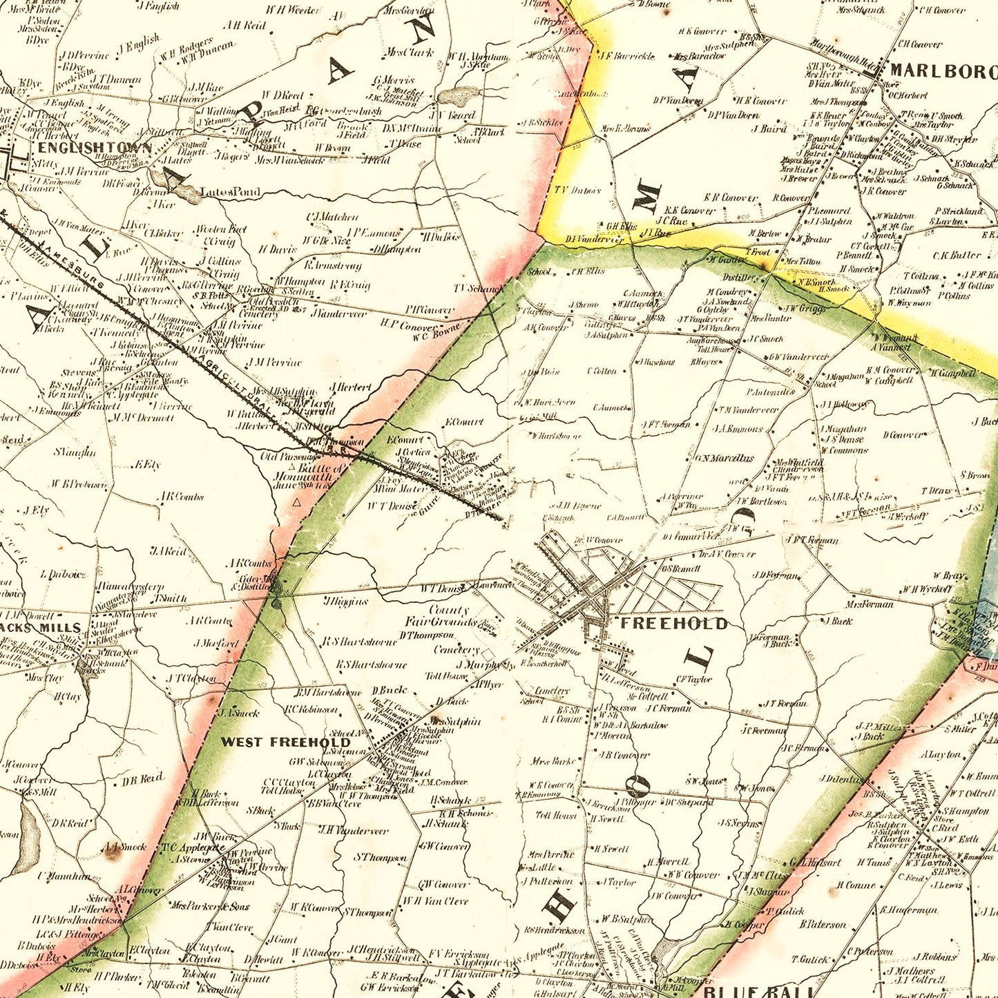 Vintage Map of Monmouth County, New Jersey, 1861