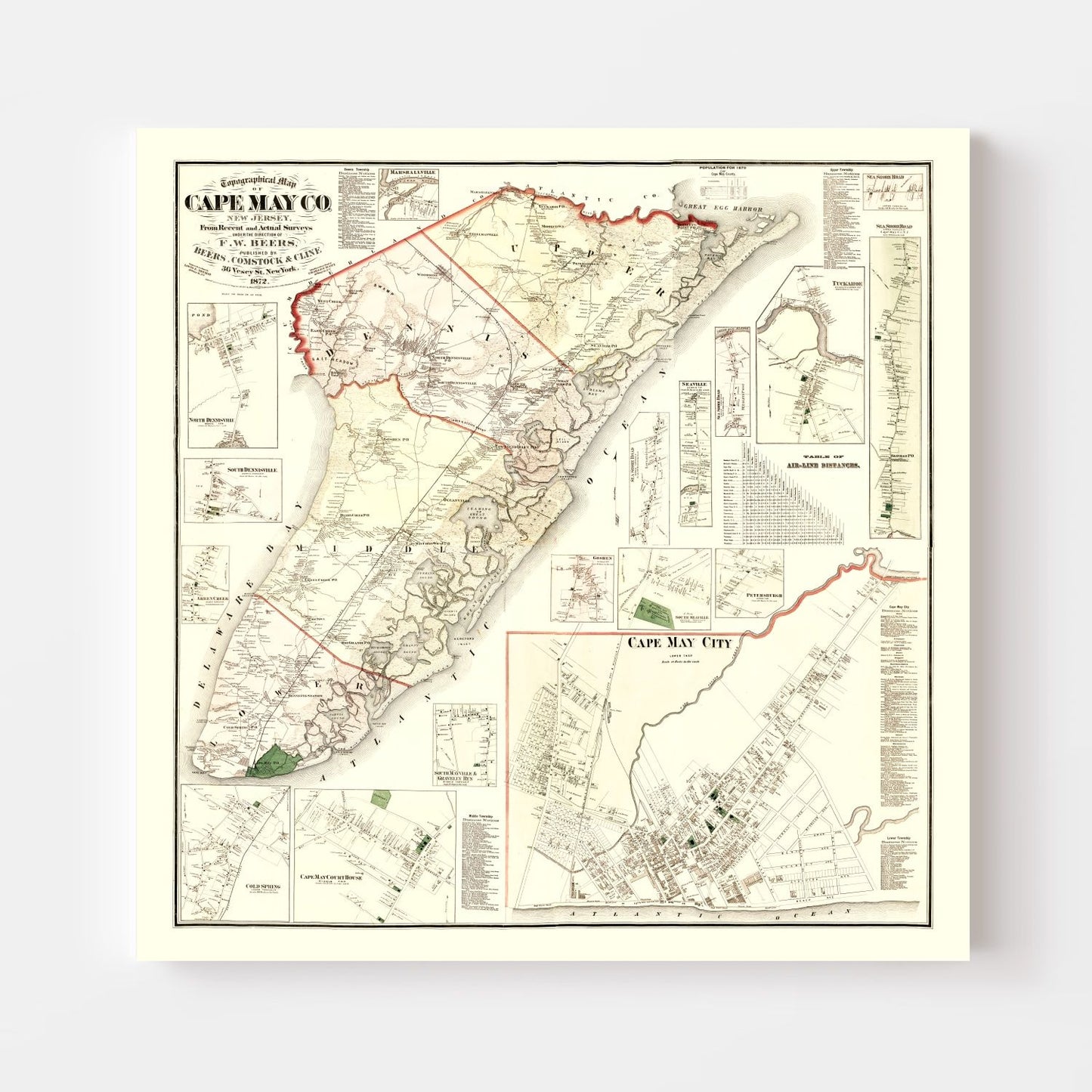 Vintage Map of Cape May County, New Jersey, 1872
