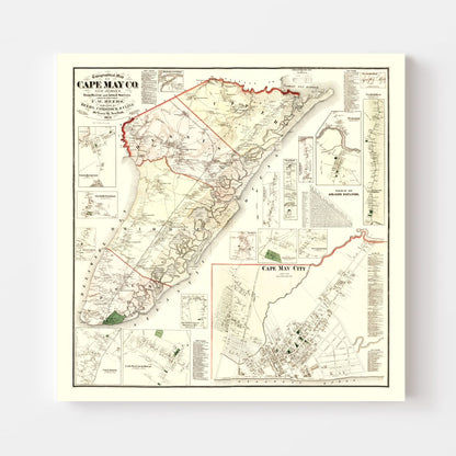 Vintage Map of Cape May County, New Jersey, 1872