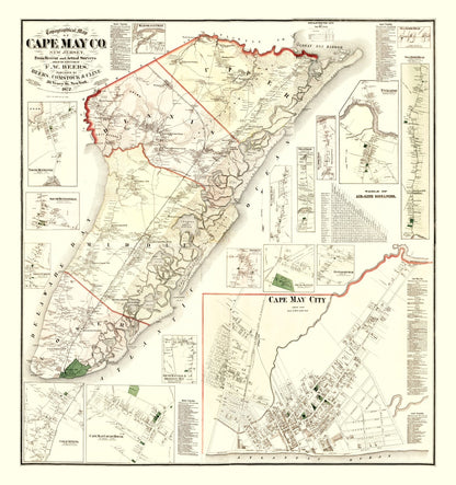 Vintage Map of Cape May County, New Jersey, 1872