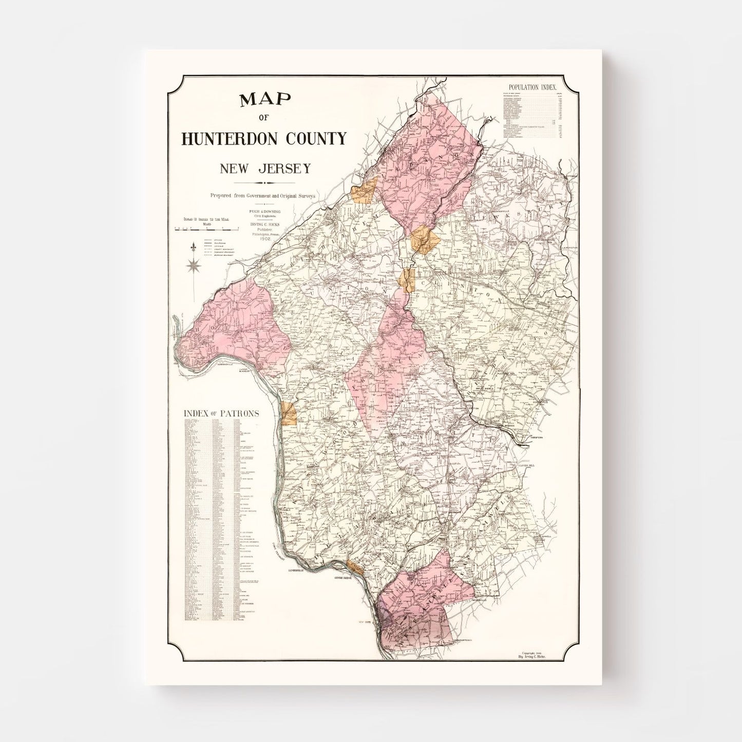 Vintage Map of Hunterdon County, New Jersey, 1902