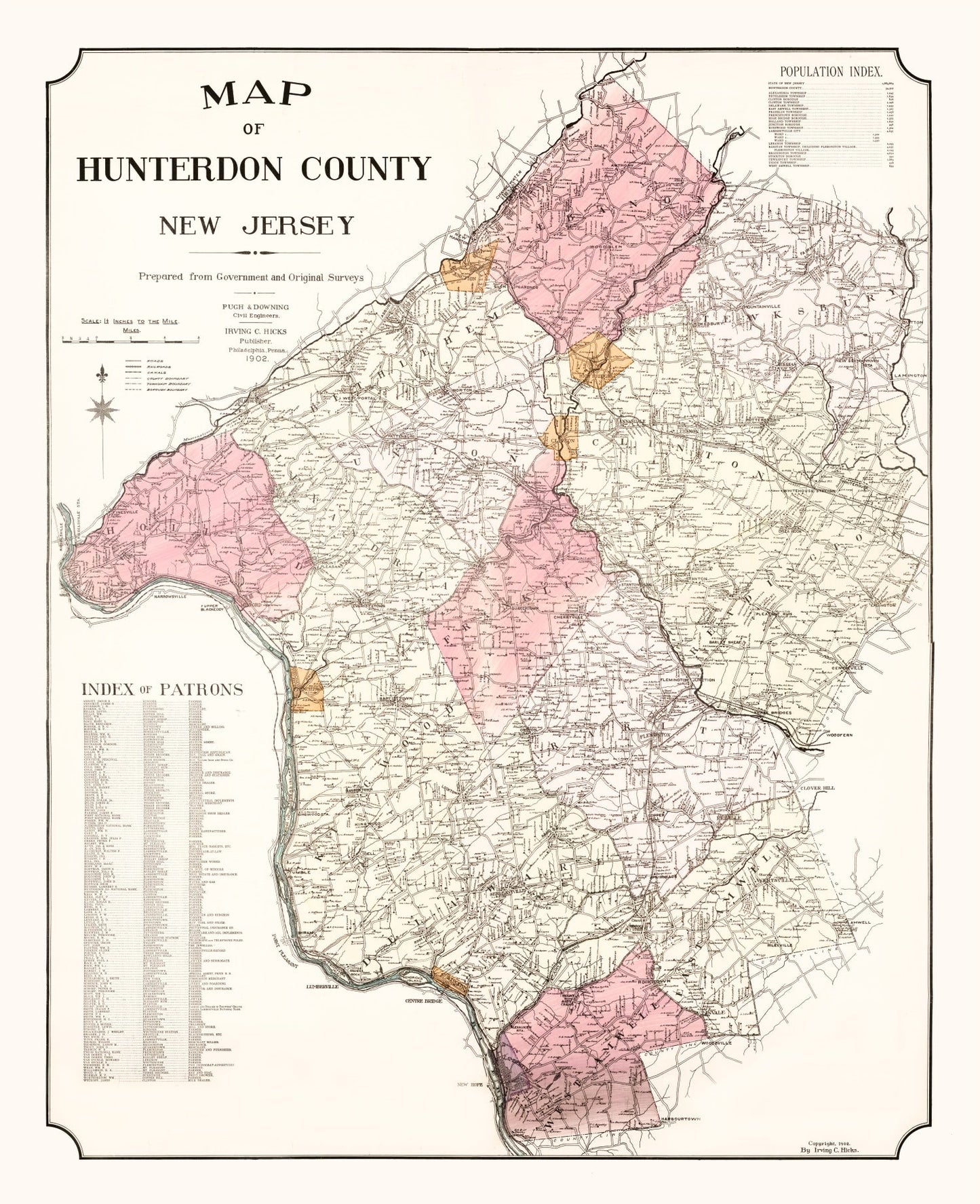 Vintage Map of Hunterdon County, New Jersey, 1902