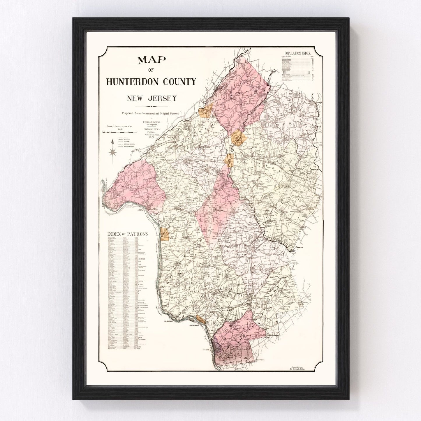 vintage map of Hunterdon County, New Jersey, 1902