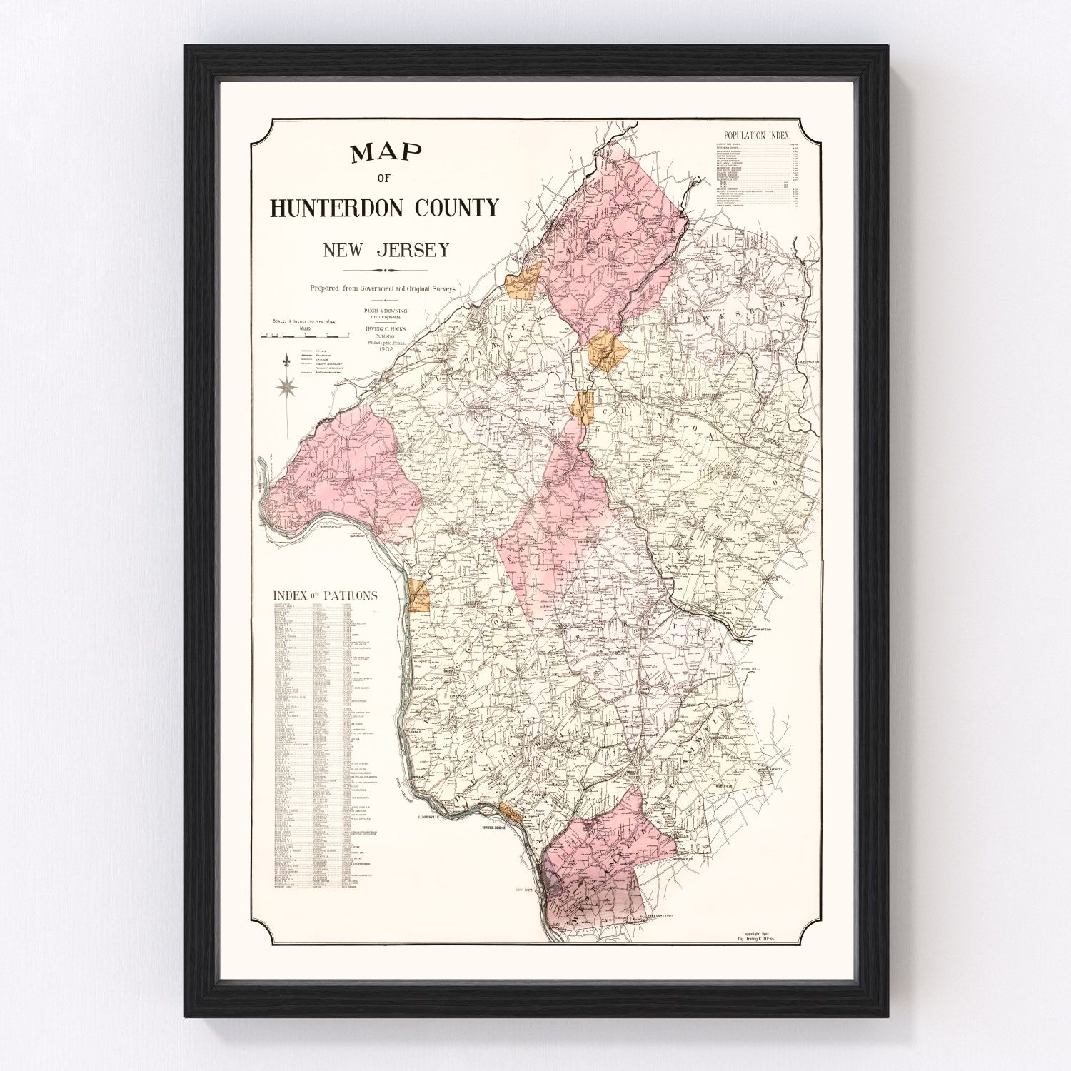 vintage map of Hunterdon County, New Jersey, 1902